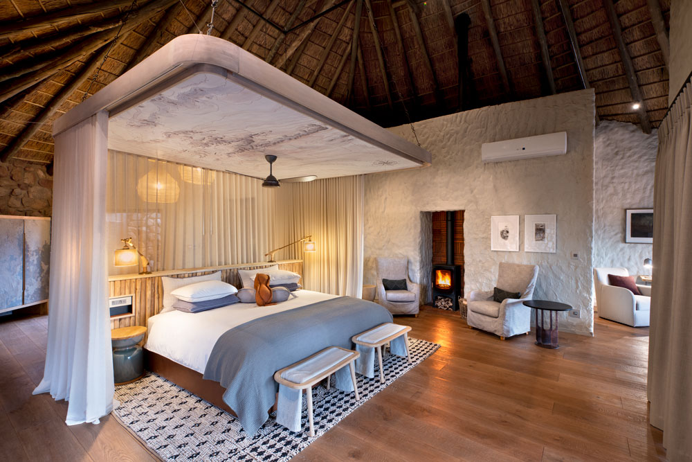 Bedroom at Tswalu Kalahari, The Motse / Courtesy of Tswalu Kalahari luxury South Africa safari