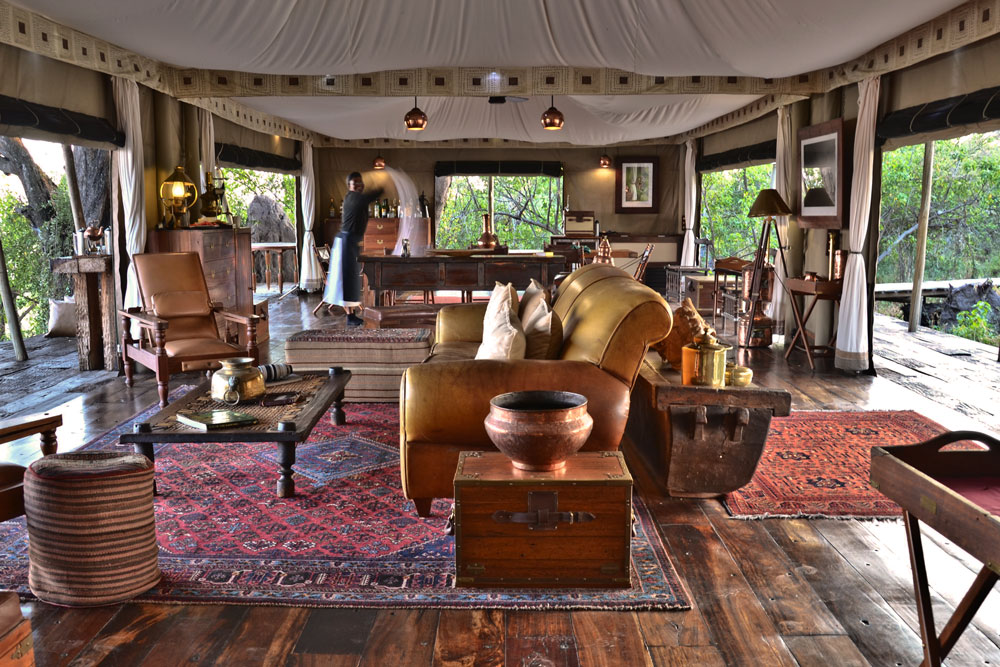 Lounge at Zarafa Camp Botswana Okavango Luxury Safari / Courtesy Great Plains
