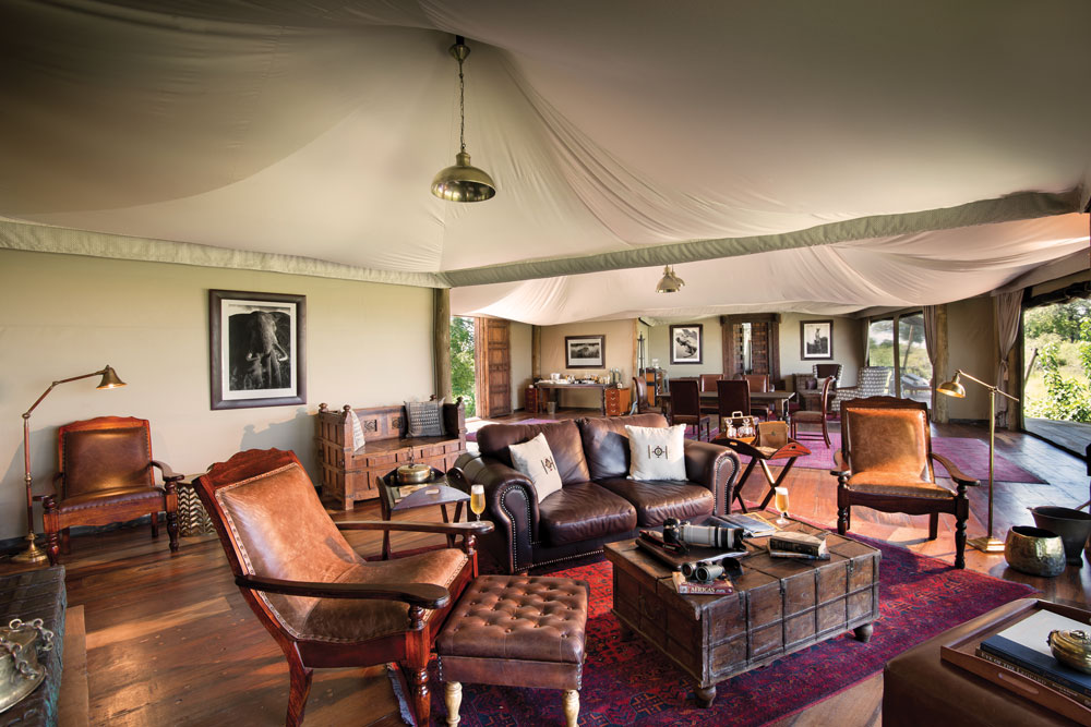 Lounge area at Duba Plains Camp Botswana Okavango Luxury Safari / Courtesy Great Plains