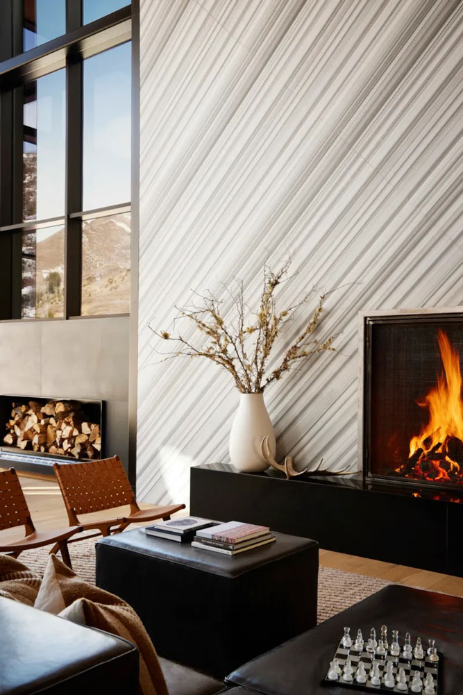 Resort fireplace at The Lodge at Blue Sky / Courtesy of Auberge Resorts luxury nature lodge