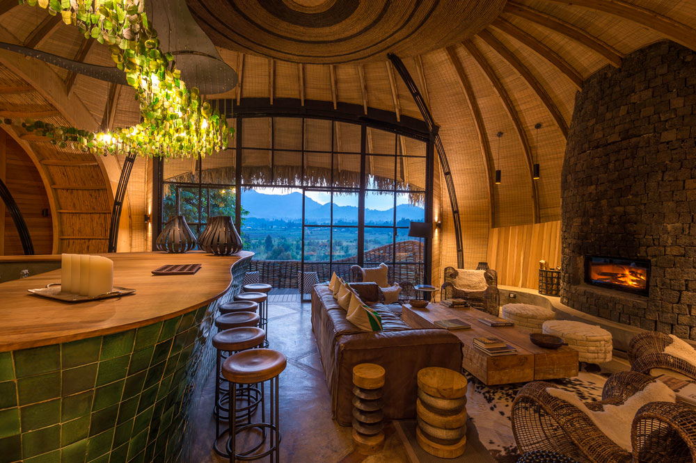 Lounge Bisate Lodge, Rwanda luxury gorilla trekking safari / Caroline Culbert / Courtesy of Wilderness Safaris