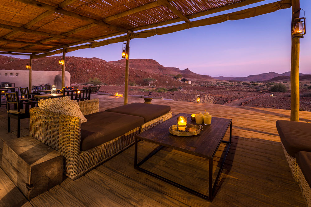 Lounge at Damaraland Camp, Namibia luxury safari / Dana Allen / Courtesy Wilderness Safaris