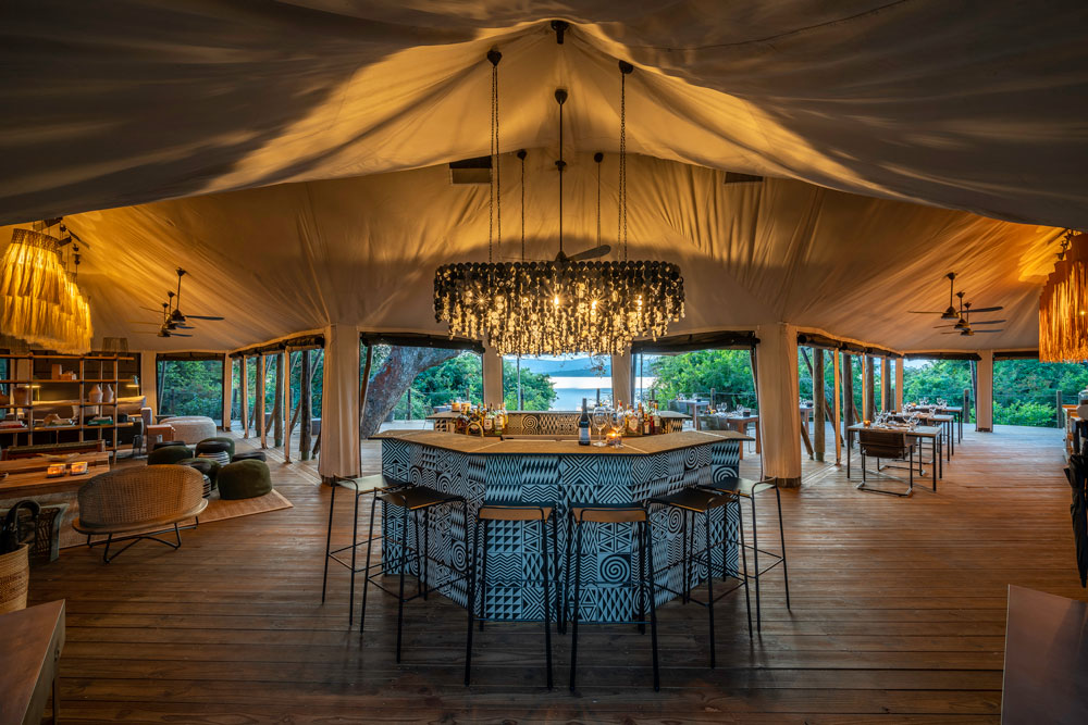 Bar at Magashi Camp, luxury Rwanda safari / Dana Allen / Courtesy of Wilderness Safaris