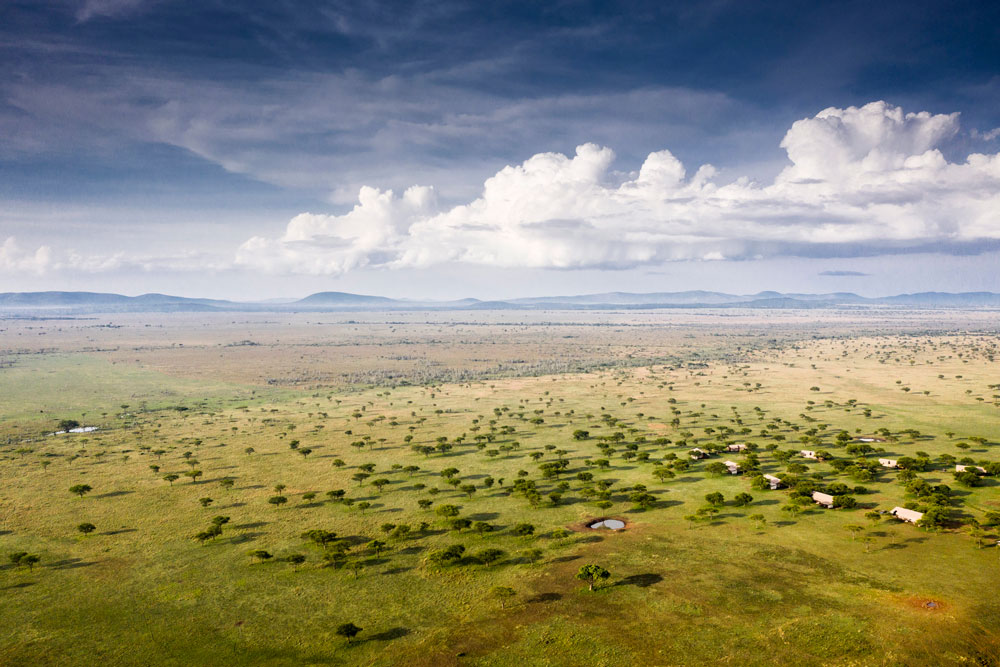 Aerial view of Singita Sabora Tented Camp, luxury Tanzania safari / Courtesy Singita
