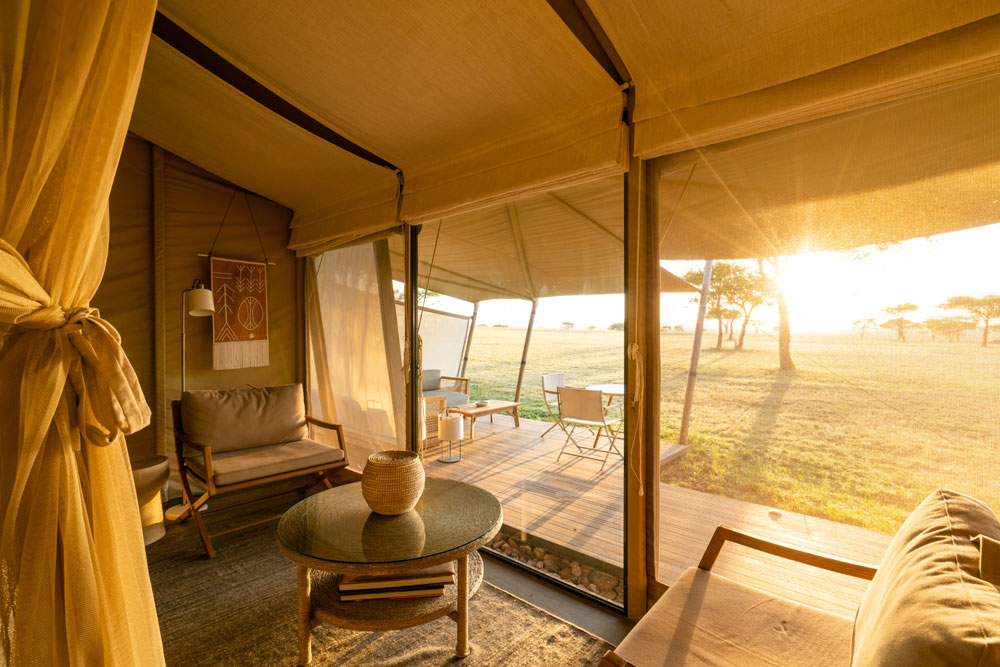 Sunset at Singita Sabora Tented Camp, luxury Tanzania safari / Courtesy Singita
