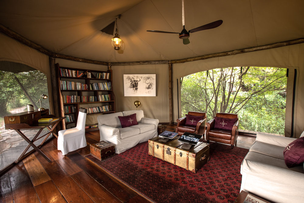 Library at Mara Plains, luxury Kenya safari / Courtesy of Great Plains Conservation