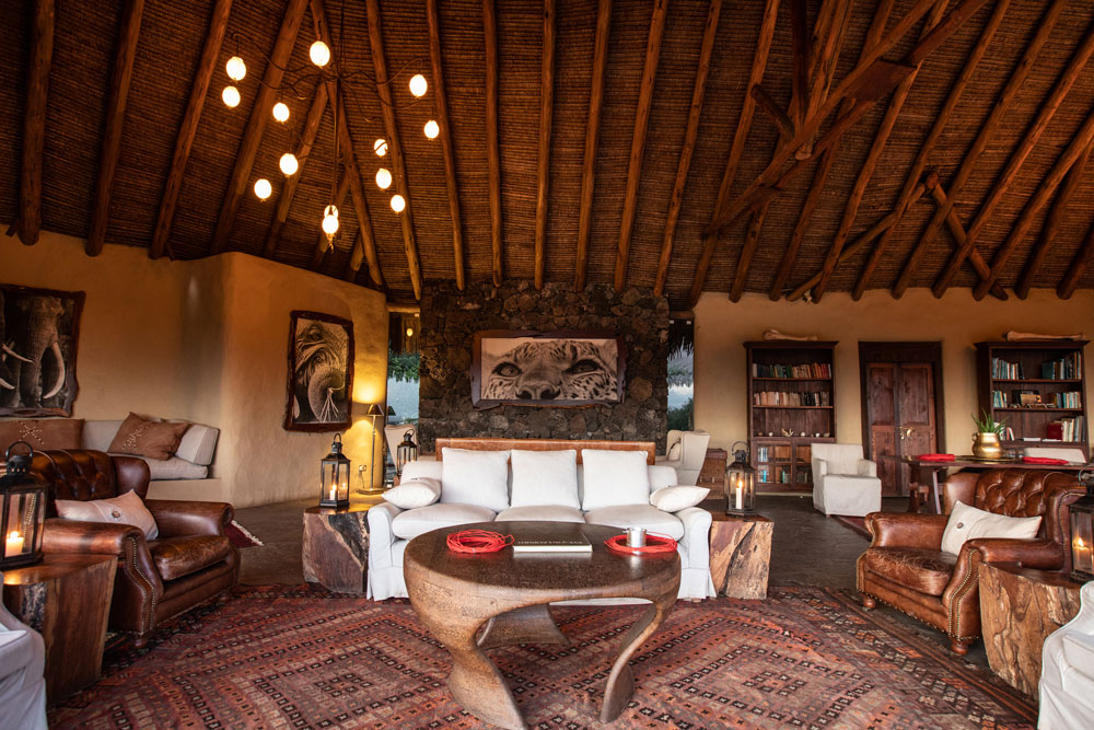 Lounge at Ol Donyo Lodge, luxury Kenya safari / Courtesy of Great Plains Conservation