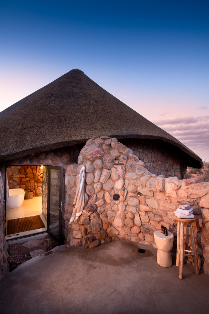Outdoor shower at Tswalu Kalahari, The Motse / Courtesy of Tswalu Kalahari luxury South Africa safari