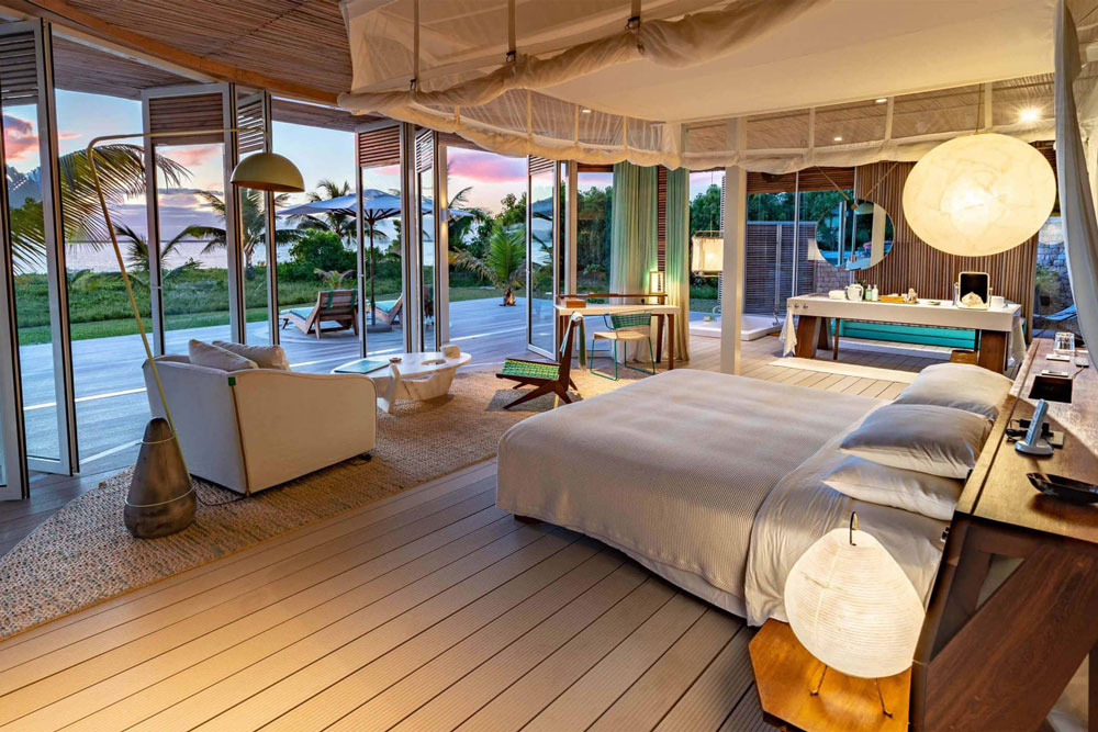 Villa bedroom at Miavana / Courtesy of Time + Tide luxury Indian Ocean beach resort