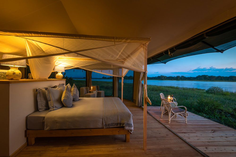 Tent interior at Kuthengo Camp / Courtesy of Robin Pope Safaris Malawi luxury safari