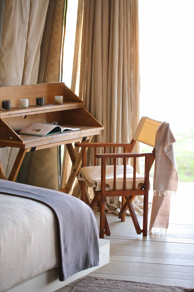 Bedroom detail at Chinzombo / Courtesy of Time + Tide luxury Zambia safari