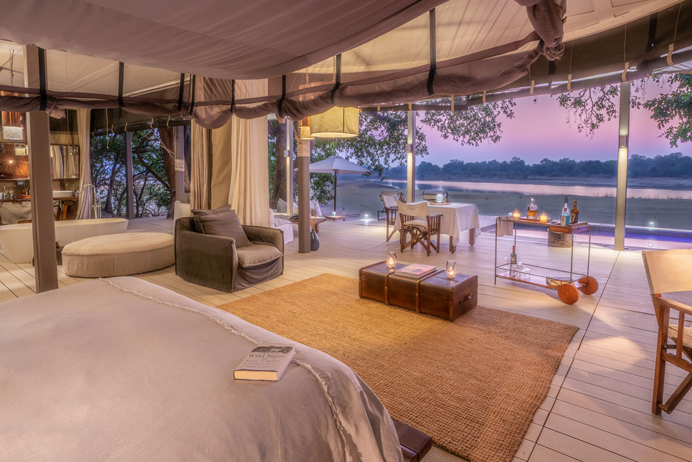 Bedroom at Chinzombo / Courtesy of Time + Tide luxury Zambia safari