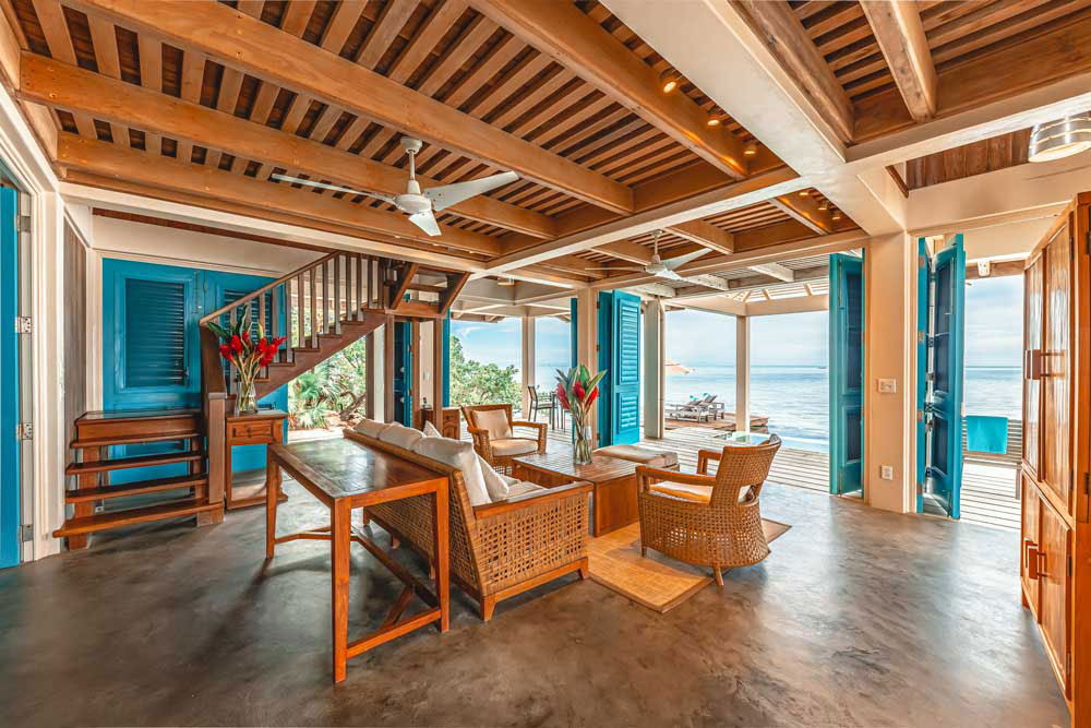 Living area at Cayo Espanto / Courtesy of Cayo Espanto luxury Belize private island