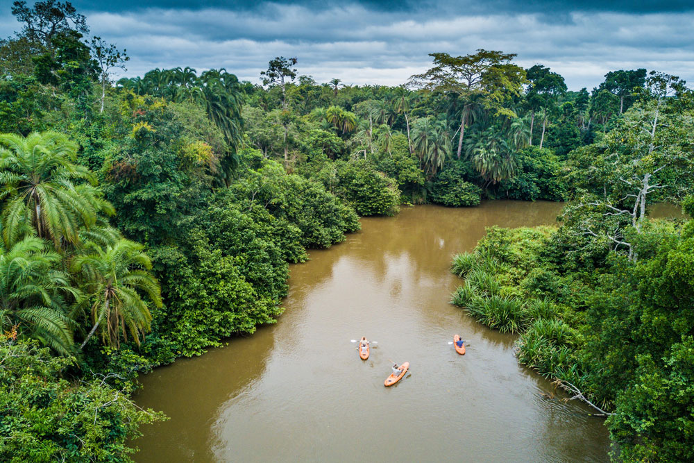 Kayaking at Lango Camp / Courtesy of Congo Conservation Company luxury Congo jungle lodge