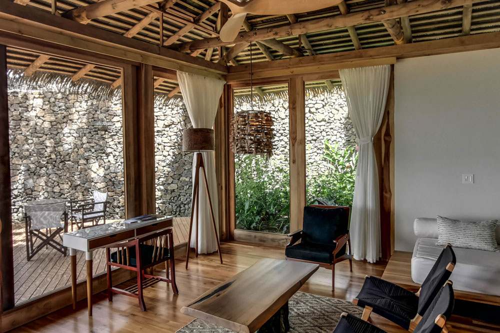 Living area at Lapa Rios Ecolodge / Courtesy of Boena Wilderness Lodges Costa Rica luxury ecolodge
