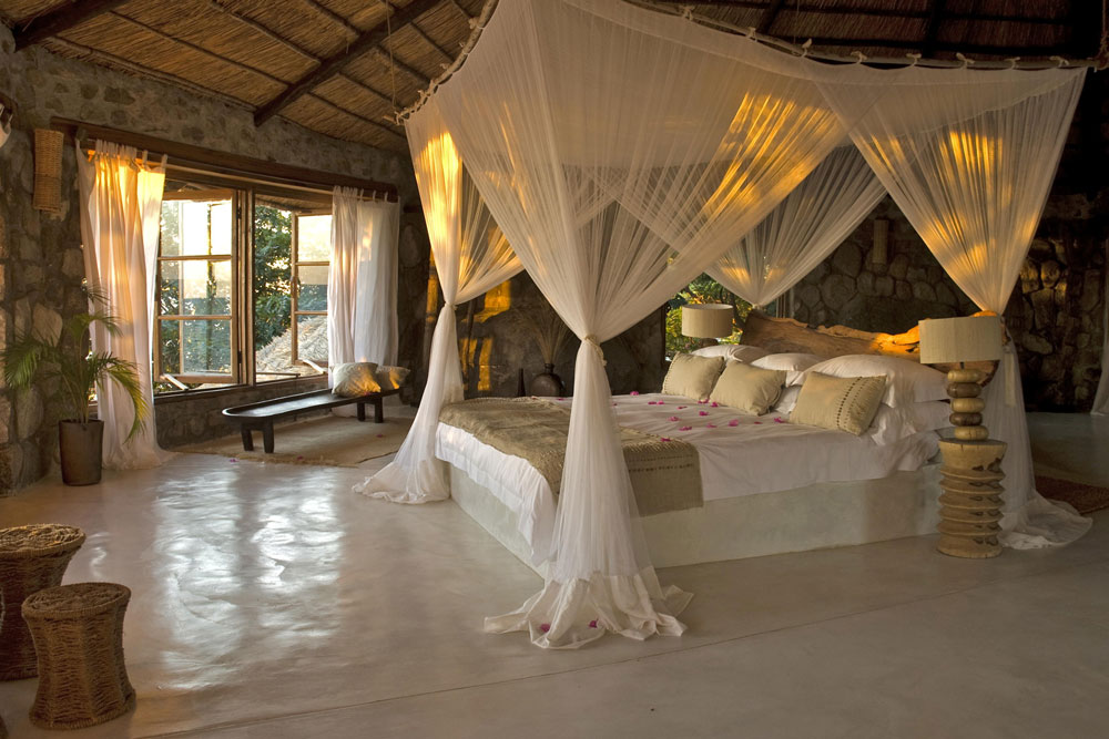 Mbamba bedroom at Kaya Mawa / Courtesy of Green Safaris luxury Malawi beach resort