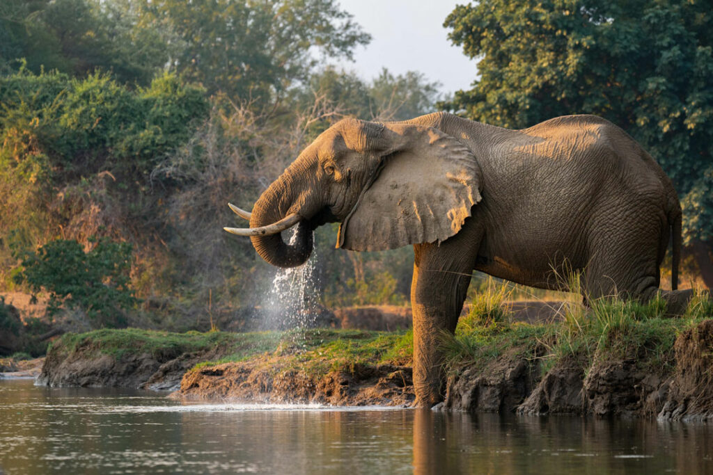 Viewing elephant from a canoe at Chongwe Camp, Zambia / Courtesy of Time + Tide